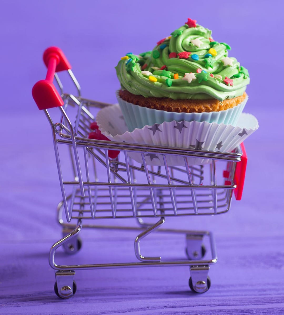 Baked goods and packaged products on retail shelves